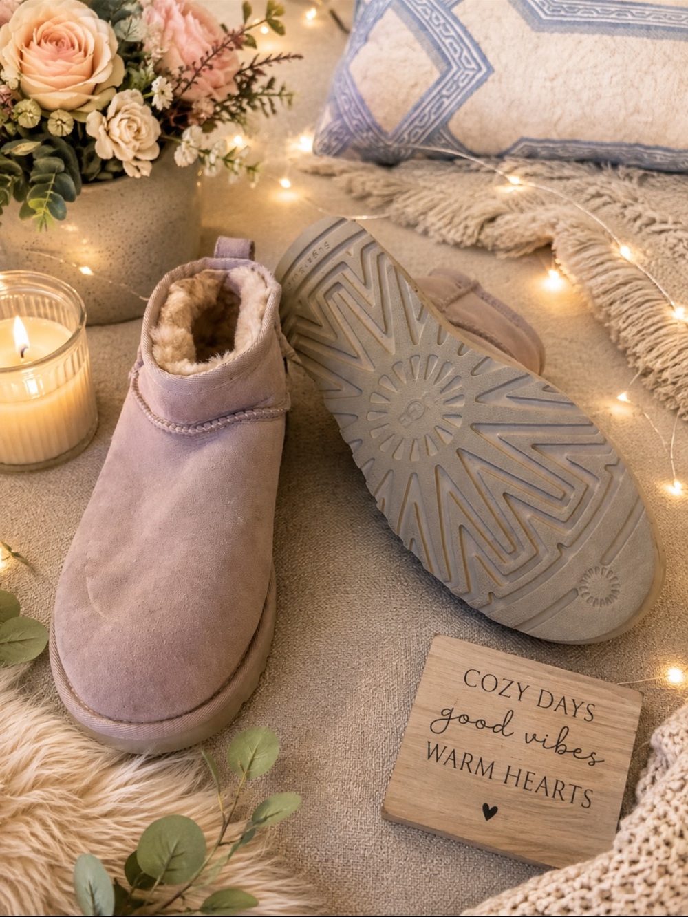 UGG Pink Suede Plush Lined Ankle Booties